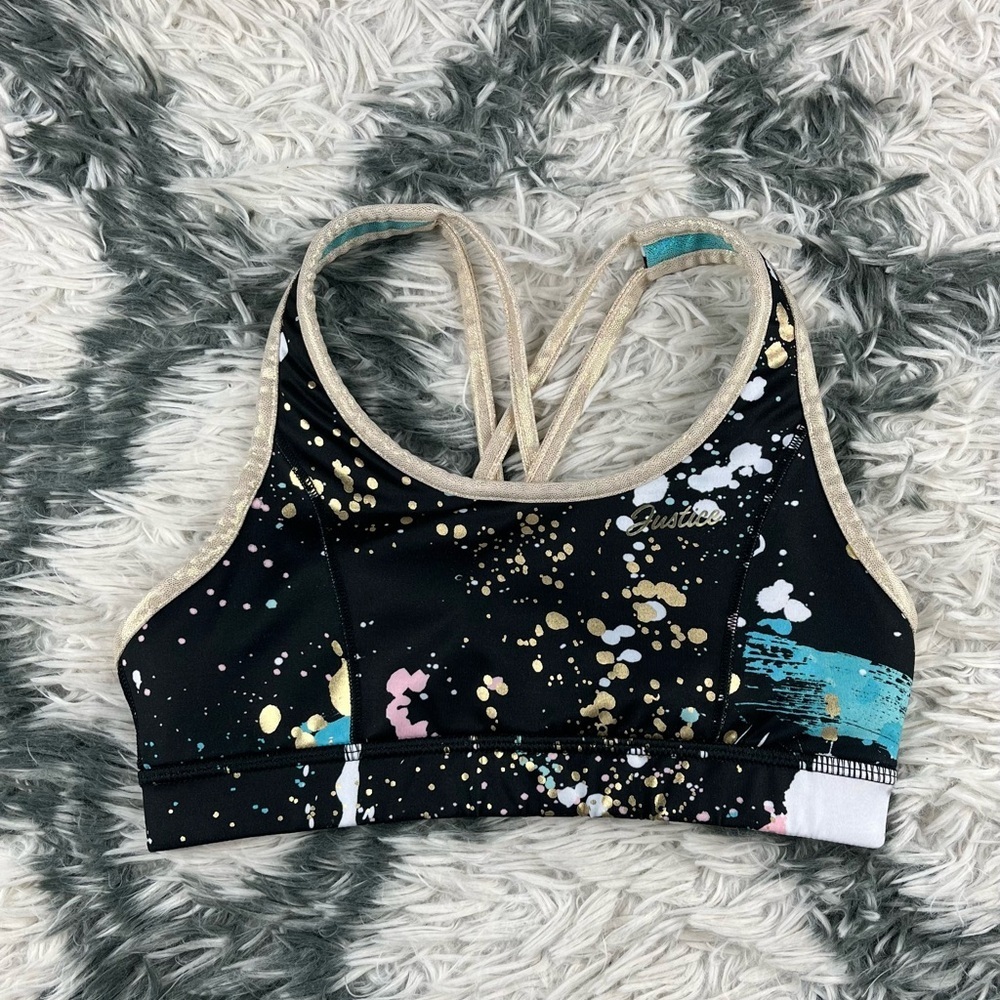 Justice Kids Girls Dance Gymnastics Sports Bra Multi-color Sz M (10) Reversible